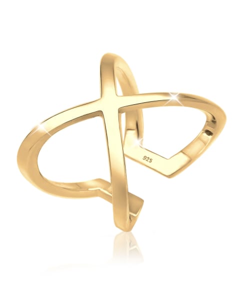 Anillo dorado cruzado básico llamativo de plata de ley 925 para mujer de Elli - view 1