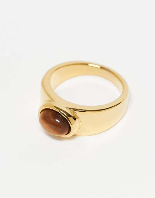 Anillo dorado de acero inoxidable con piedra marrón Rylie de Topshop, 3 de 3