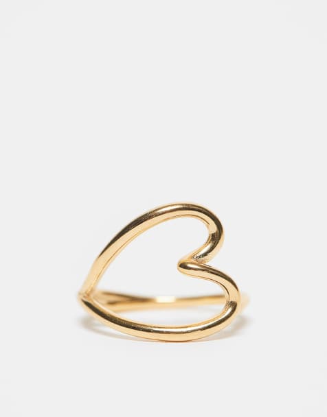 Anillo dorado de acero inoxidable resistente al agua con diseño de corazón y bolsa de regalo de ASOS DESIGN - view 1
