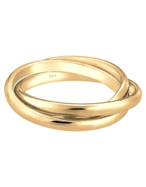 Anillo dorado de plata de ley 925 chapada en oro con diseño triple envolvente de Elli