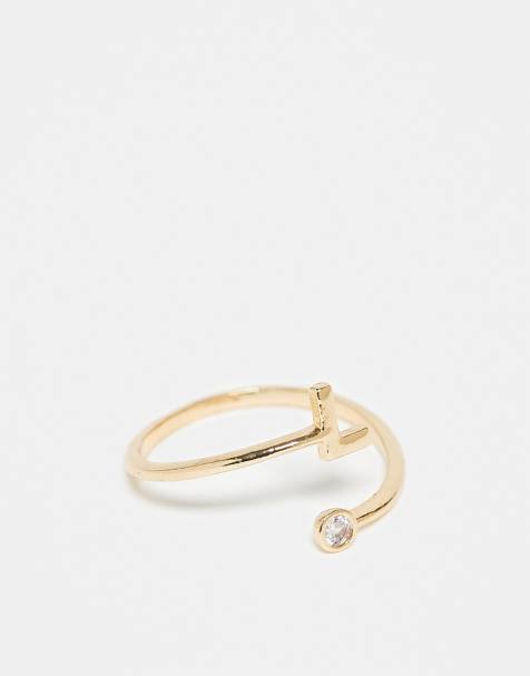 Anillo dorado envolvente con diseño de circonita y letra L y bolsa de regalo de ASOS DESIGN - view 1