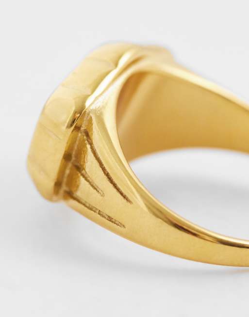 Anillo dorado estilo sello con piedra negra efecto fundido de acero inoxidable de ASOS DESIGN, 2 de 3