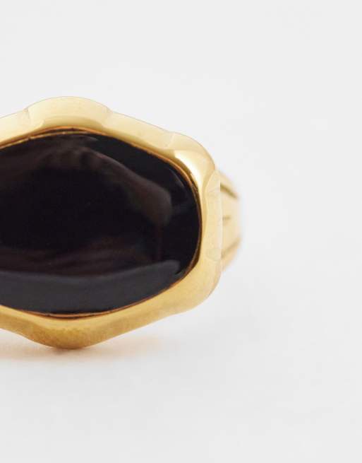 Anillo dorado estilo sello con piedra negra efecto fundido de acero inoxidable de ASOS DESIGN, 3 de 3