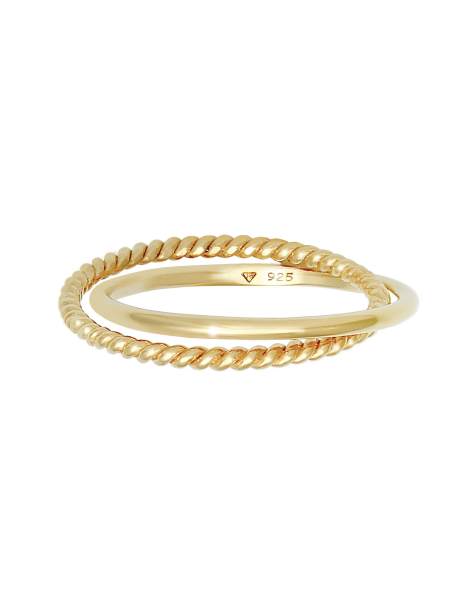 Anillo dorado fino clásico de plata de ley 925 con diseño retorcido envolvente de Elli - view 1