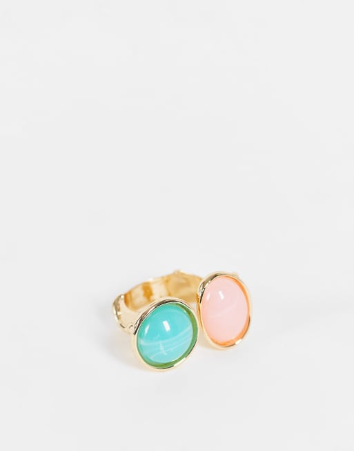 Anillo dorado llamativo con dos piedras en tonos pastel de Glamorous