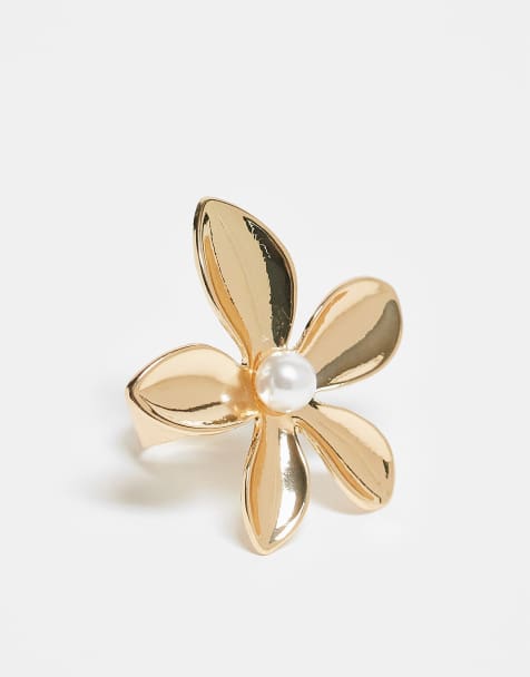 Anillo dorado llamativo en forma de flor de DesignB London - view 1