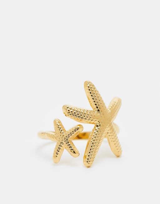 Anillo dorado regulable con diseño de estrella de mar de acero inoxidable de Kaiia