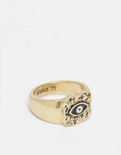 Anillo dorado tipo sello con diseño de recuadro con ojo de Classics 77 - view 1