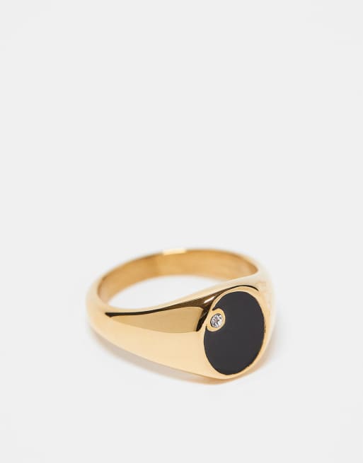 Anillo dorado tipo sello con diseño ovalado estrecho de acero inoxidable resistente al agua de ASOS DESIGN