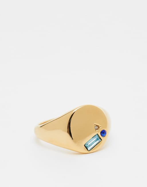 Anillo dorado tipo sello de acero inoxidable resistente al agua con cristales de ASOS DESIGN