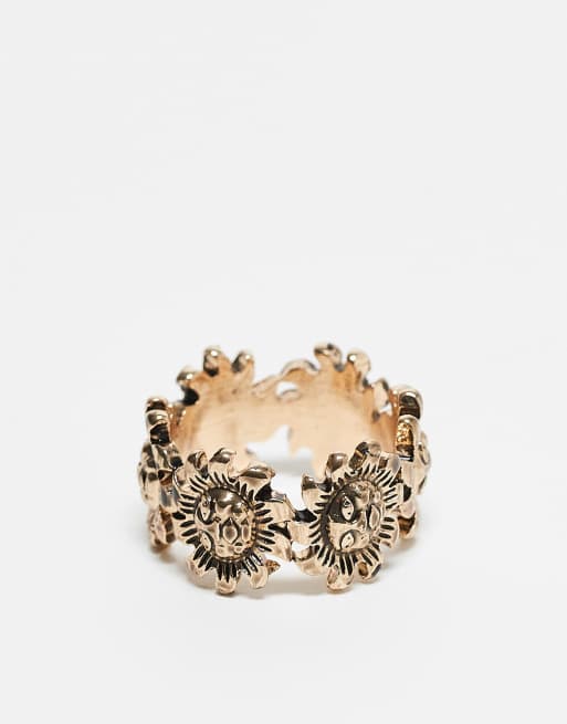 Anillo dorado unisex con diseño de soles de Reclaimed Vintage