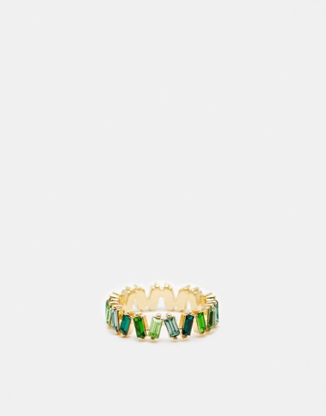 Anillo estilo baguette dorado con piedras en tonos verdes de ASOS DESIGN - view 1