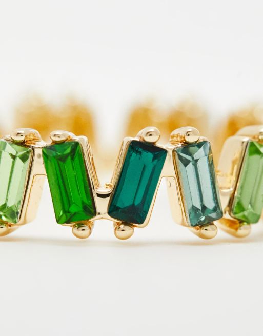 Anillo estilo baguette dorado con piedras en tonos verdes de ASOS DESIGN, 2 de 4
