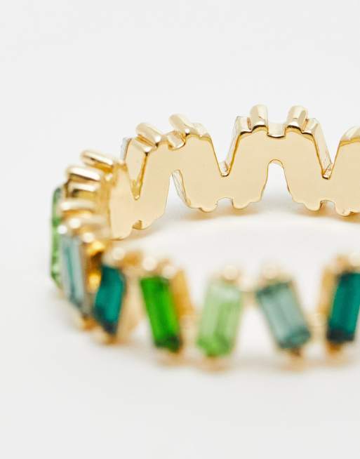 Anillo estilo baguette dorado con piedras en tonos verdes de ASOS DESIGN, 4 de 4