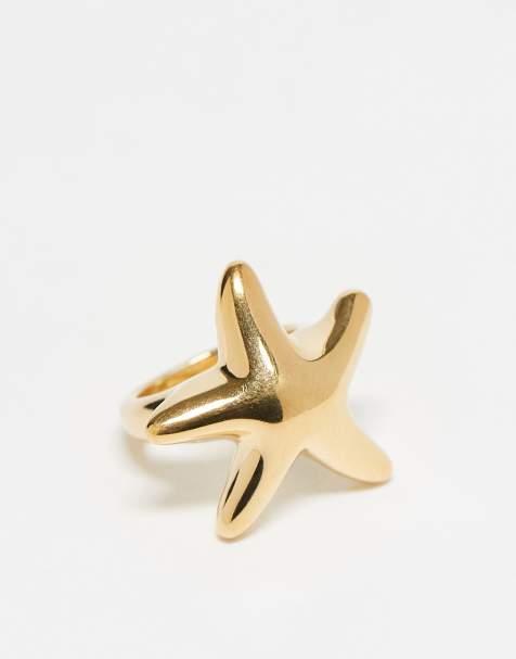 Anillo grueso con diseño de estrella de mar chapado en oro de vermeil de 18 quilates de Seol + Gold - view 1