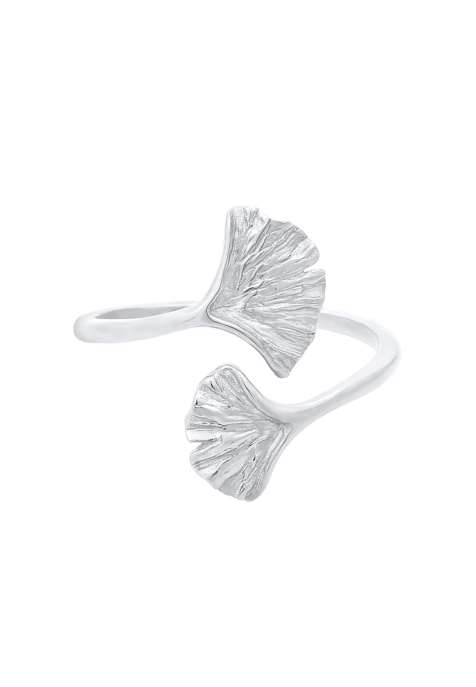 Anillo plateado abierto de plata de ley 925 chapado en oro con diseño de hoja de gingko de Elli - view 1
