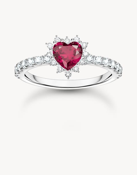 Anillo plateado, blanco y rojo con corazón Romance de Thomas Sabo - view 1