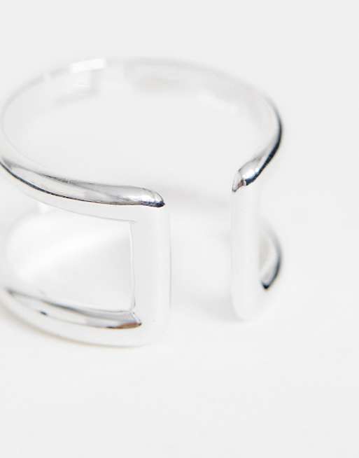 Anillo plateado con diseño de doble banda de plata de ley de ASOS DESIGN, 2 de 4