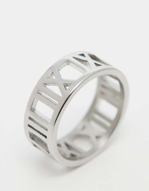 Anillo plateado con diseño de números romanos de acero inoxidable resistente al agua de ASOS DESIGN, 4 de 4