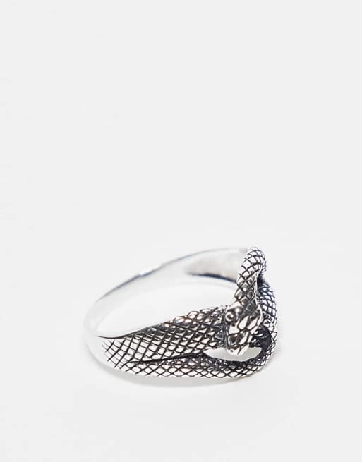 Anillo plateado con diseño de serpiente enrollada de plata de ley de ASOS DESIGN