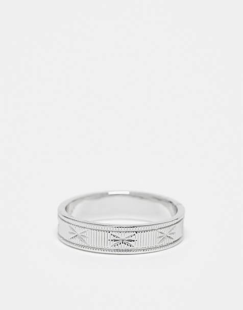Anillo plateado de banda con grabado de estrellas de ASOS DESIGN - view 1