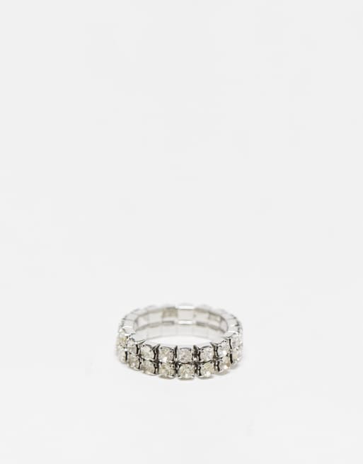 Anillo plateado elástico con diseño de cristales de Faded Future