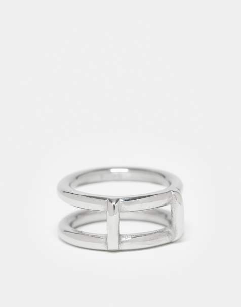 Anillo plateado envejecido con diseño doble de acero inoxidable resistente al agua de ASOS DESIGN - view 1