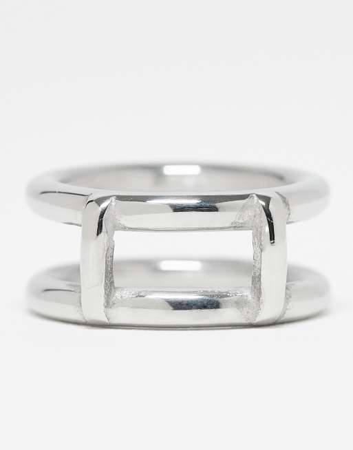 Anillo plateado envejecido con diseño doble de acero inoxidable resistente al agua de ASOS DESIGN, 3 de 3