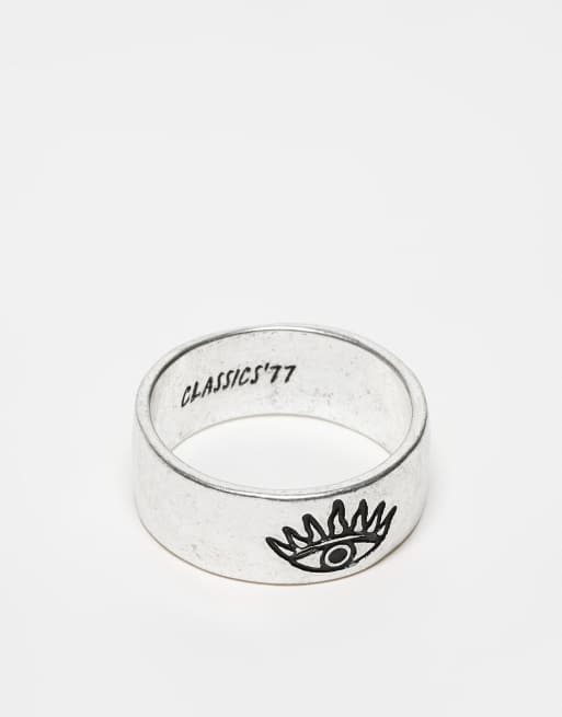 Anillo plateado liso con diseño de ojo All Seeing Eye de Classics 77