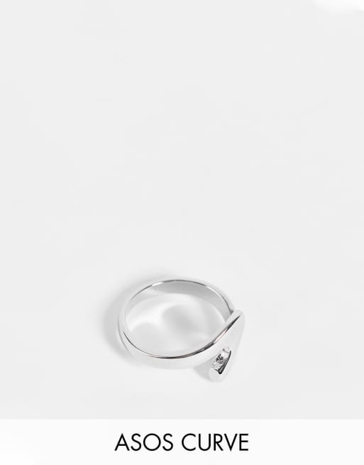 Anillo plateado para el pulgar con diseño de garabato de ASOS DESIGN Curve