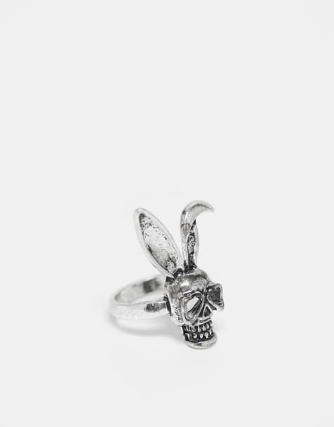 Anillo plateado pulido con diseño de calavera con orejas de conejo de ASOS DESIGN - view 1