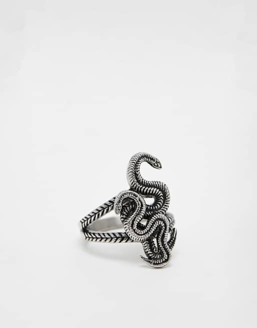 Anillo plateado pulido con diseño de serpiente envolvente de acero inoxidable resistente al agua de ASOS DESIGN