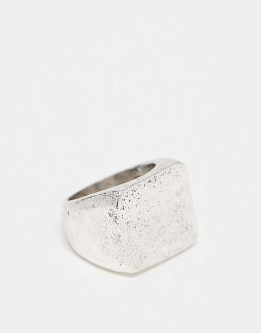 Anillo plateado pulido grueso tipo sello con diseño cuadrado de ASOS DESIGN