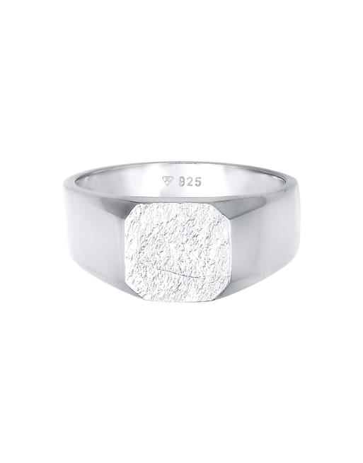 Anillo plateado tipo sello básico con detalle cuadrado y acabado mate negro de plata de ley 925 para hombre de Kuzzoi