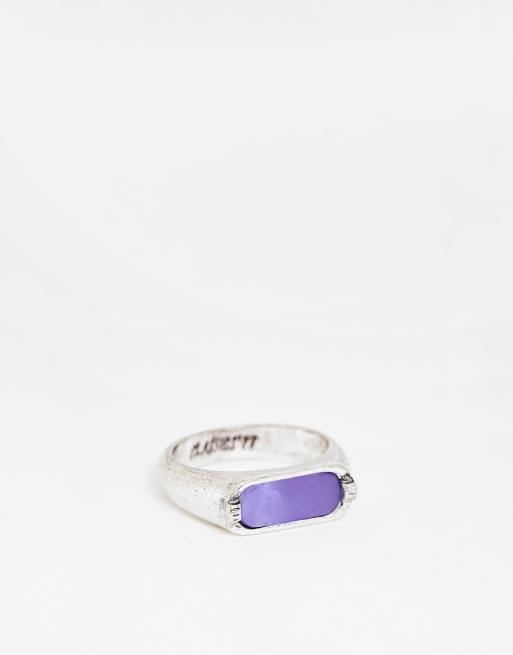 Anillo plateado tipo sello con diseño de mármol de Classics 77