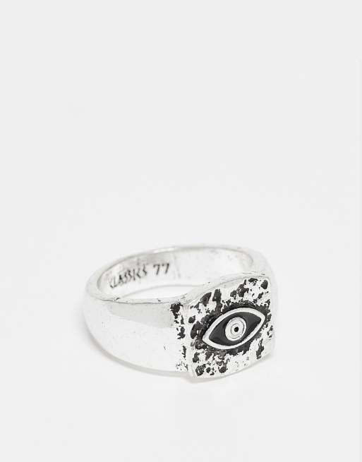 Anillo plateado tipo sello con diseño de recuadro con ojo de Classics 77