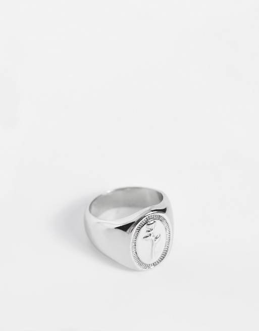 Anillo plateado tipo sello con diseño de rosa de ASOS DESIGN