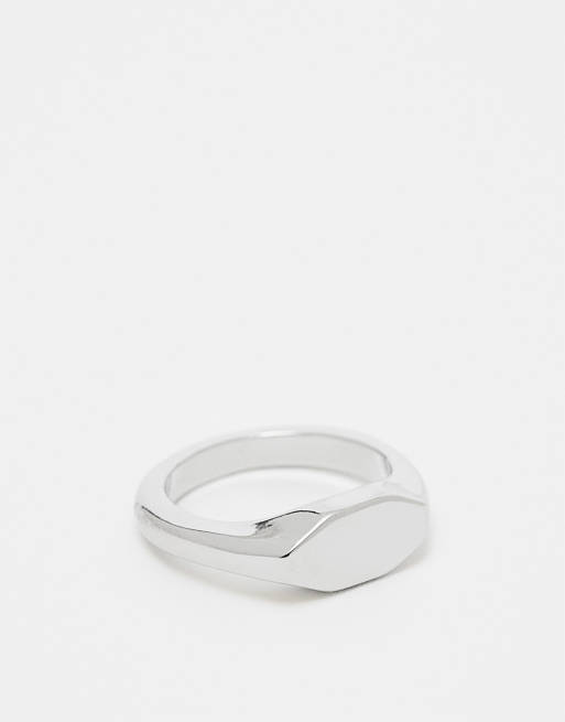 Anillo plateado tipo sello con diseño hexagonal de ASOS DESIGN