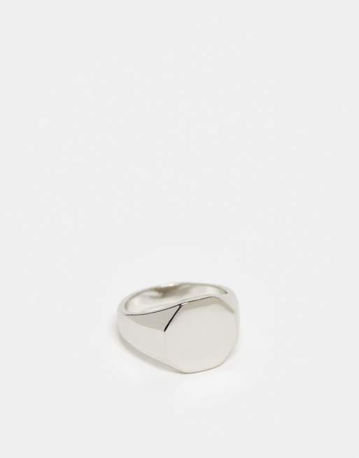 Anillo plateado tipo sello con diseño octogonal de ASOS DESIGN