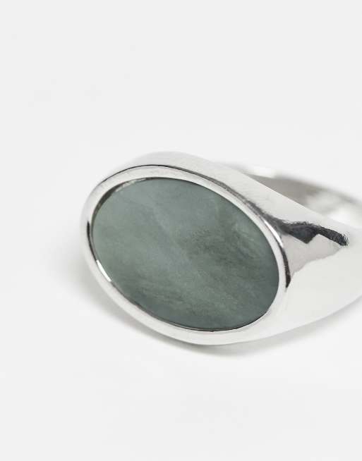 Anillo plateado tipo sello con jade semiprecioso azul ovalado de ASOS DESIGN  , 2 de 3