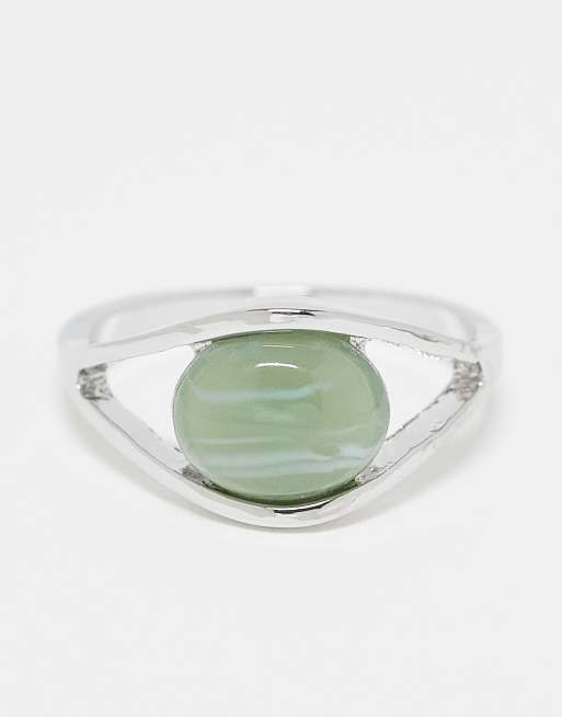 Anillo plateado tipo sello con piedra de jade de imitación de ASOS DESIGN, 2 de 3