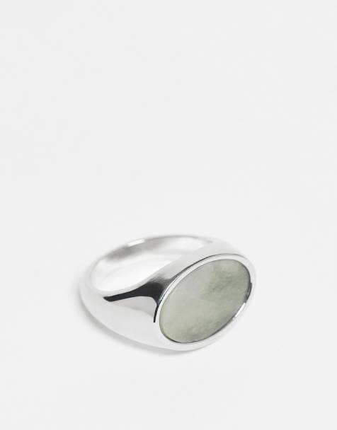 Anillo plateado tipo sello con piedra ovalada azul de jade semipreciosa de ASOS DESIGN - view 1