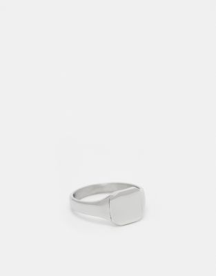 Anillo plateado tipo sello de acero inoxidable resistente al agua de ASOS DESIGN