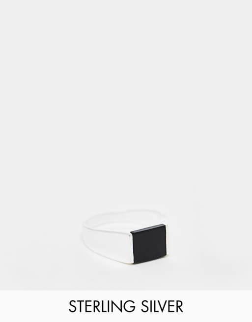 Anillo plateado tipo sello de plata de ley con piedra de acrílico de ASOS DESIGN