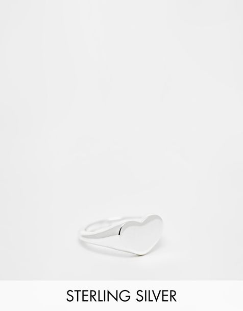 Anillo plateado tipo sello en forma de corazón chapado en oro de 18 quilates de Pieces - view 1