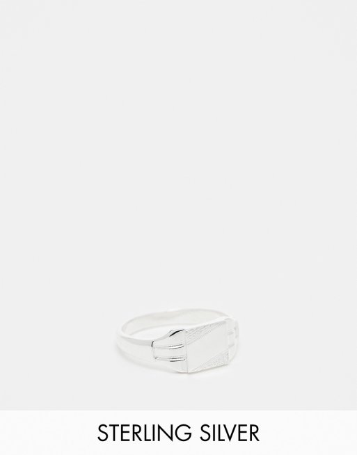 Anillo plateado tipo sello estrecho de plata de ley de ASOS DESIGN