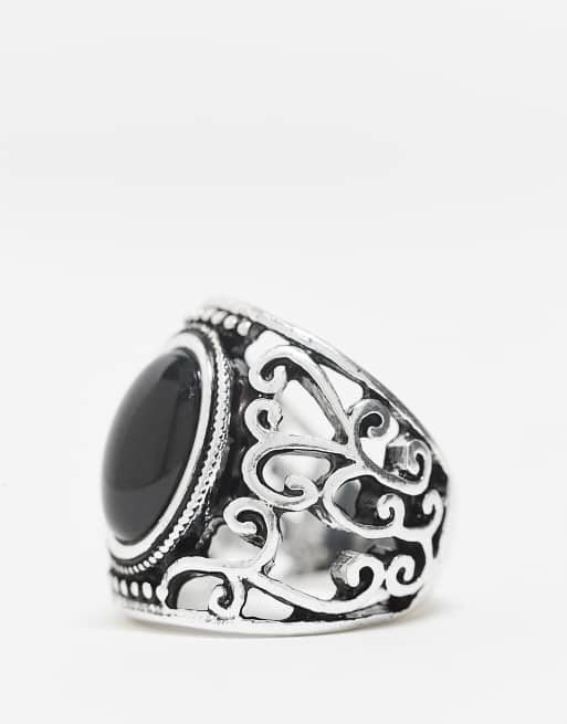 Anillo plateado unisex con diseño calado de Reclaimed Vintage, 2 de 3