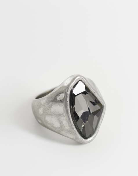 Anillo plateado unisex con diseño efecto fundido y gema de Reclaimed Vintage - view 1