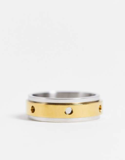 Anillo plateado y dorado con diseño giratorio de dos bandas de acero inoxidable resistente al agua de ASOS DESIGN