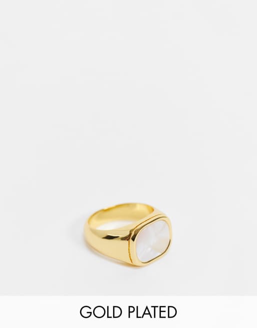 Anillo tipo sello con chapado en oro y piedra de concha de abulón de Image Gang